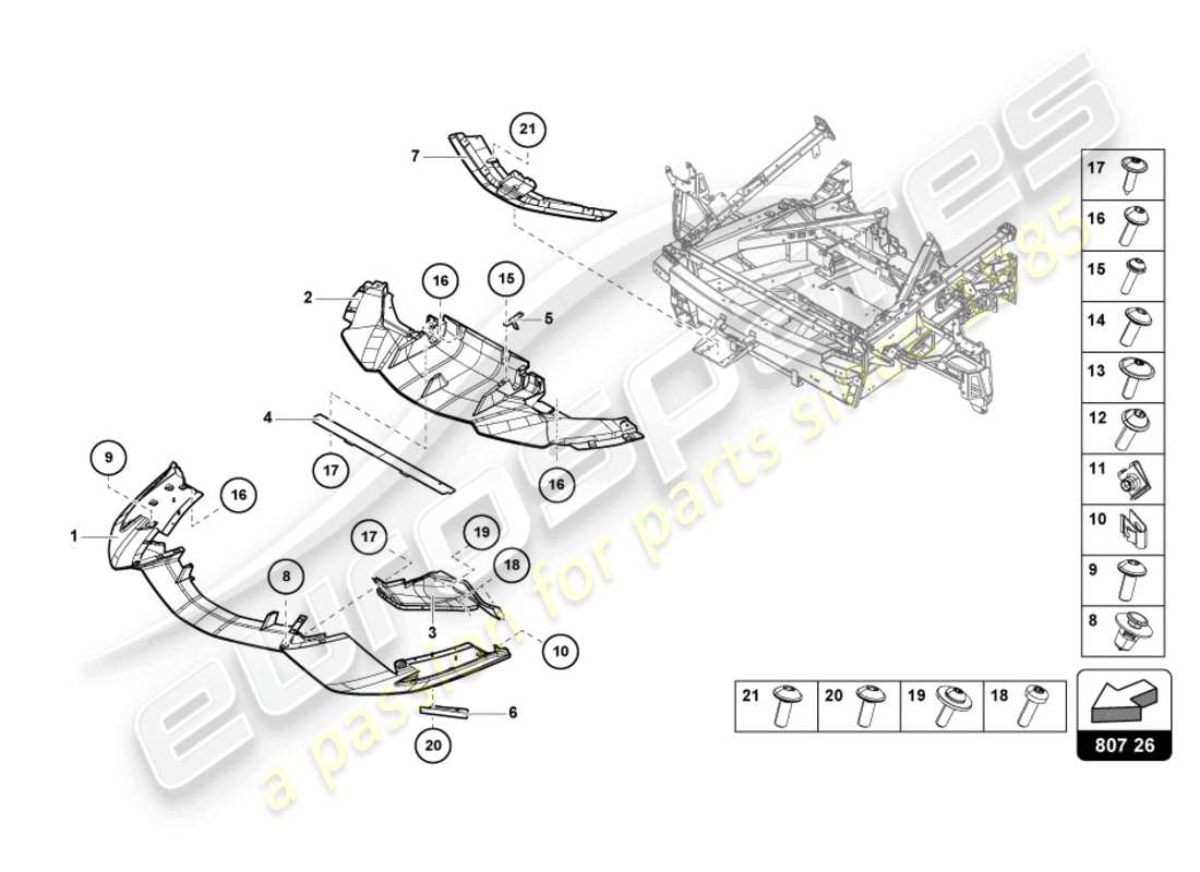 lamborghini sian roadster (2021) parachoques delantero completo diagrama de pieza