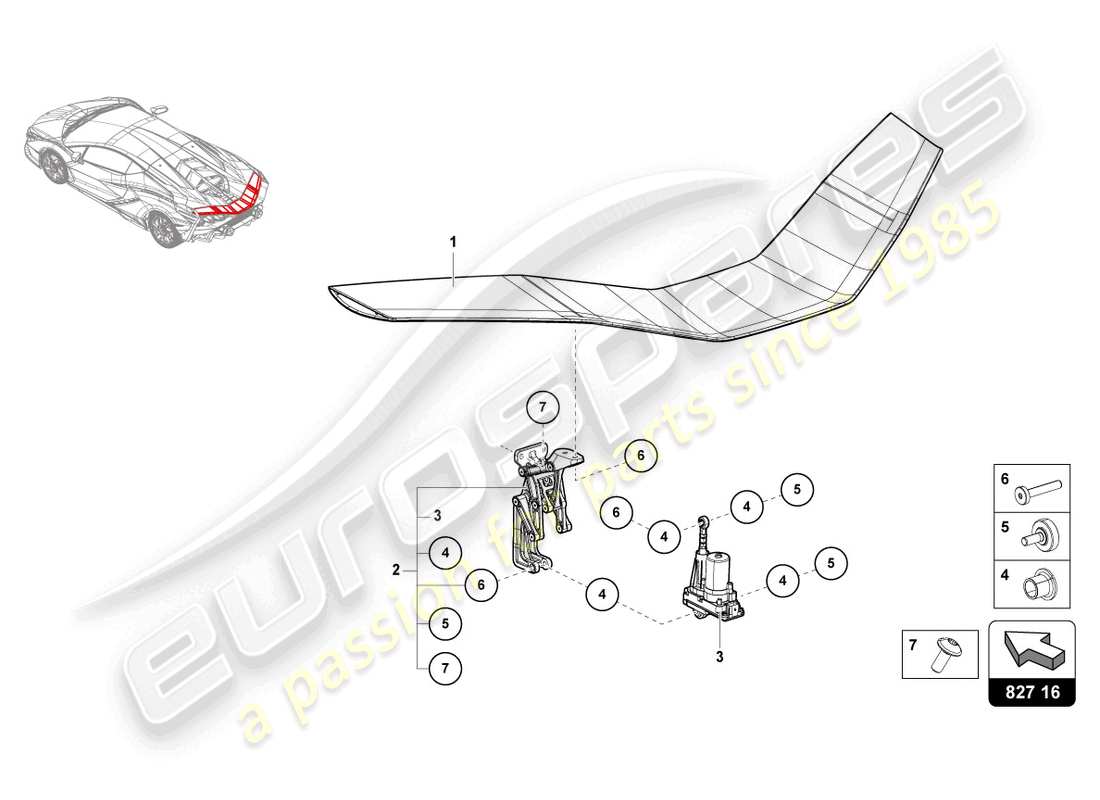 lamborghini sian roadster (2021) diagrama de piezas del spoiler trasero