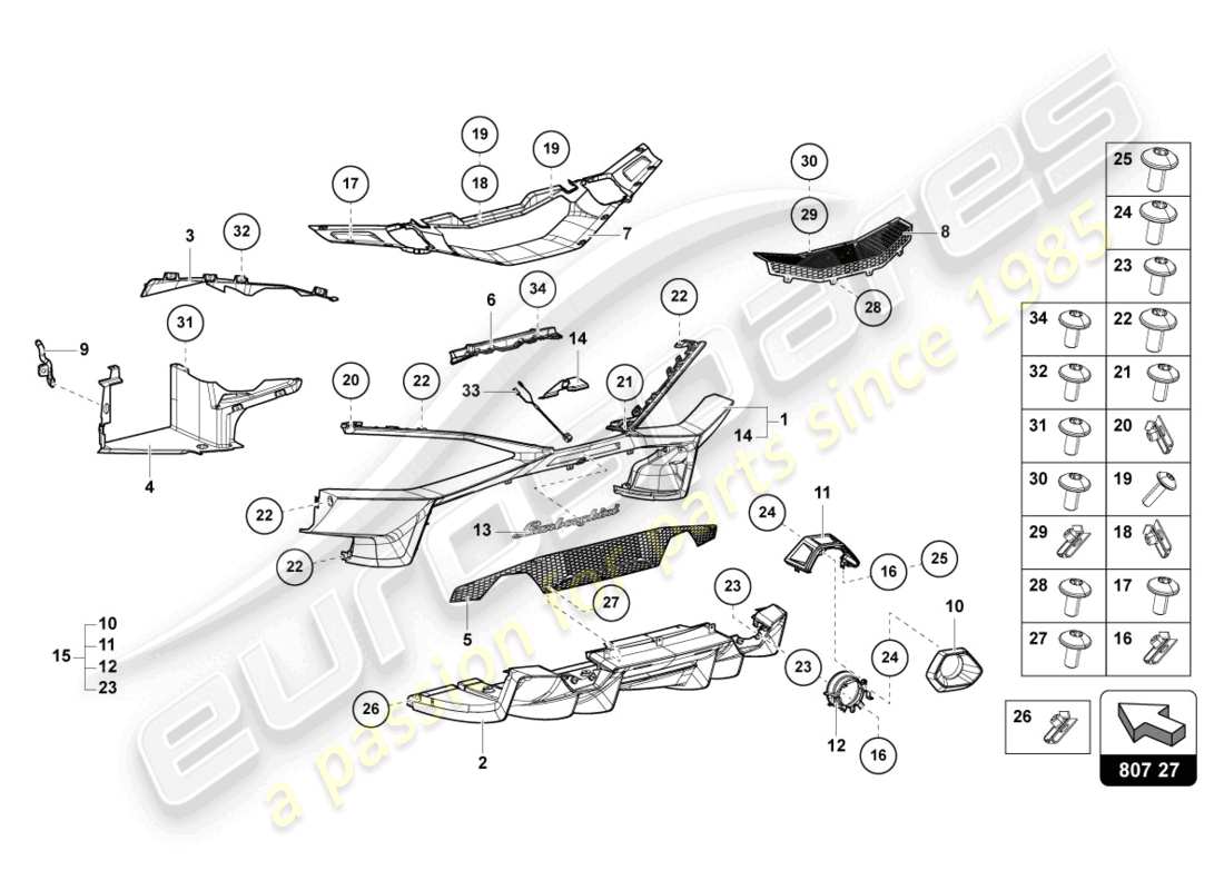 lamborghini sian roadster (2021) diagrama de pieza del parachoques trasero