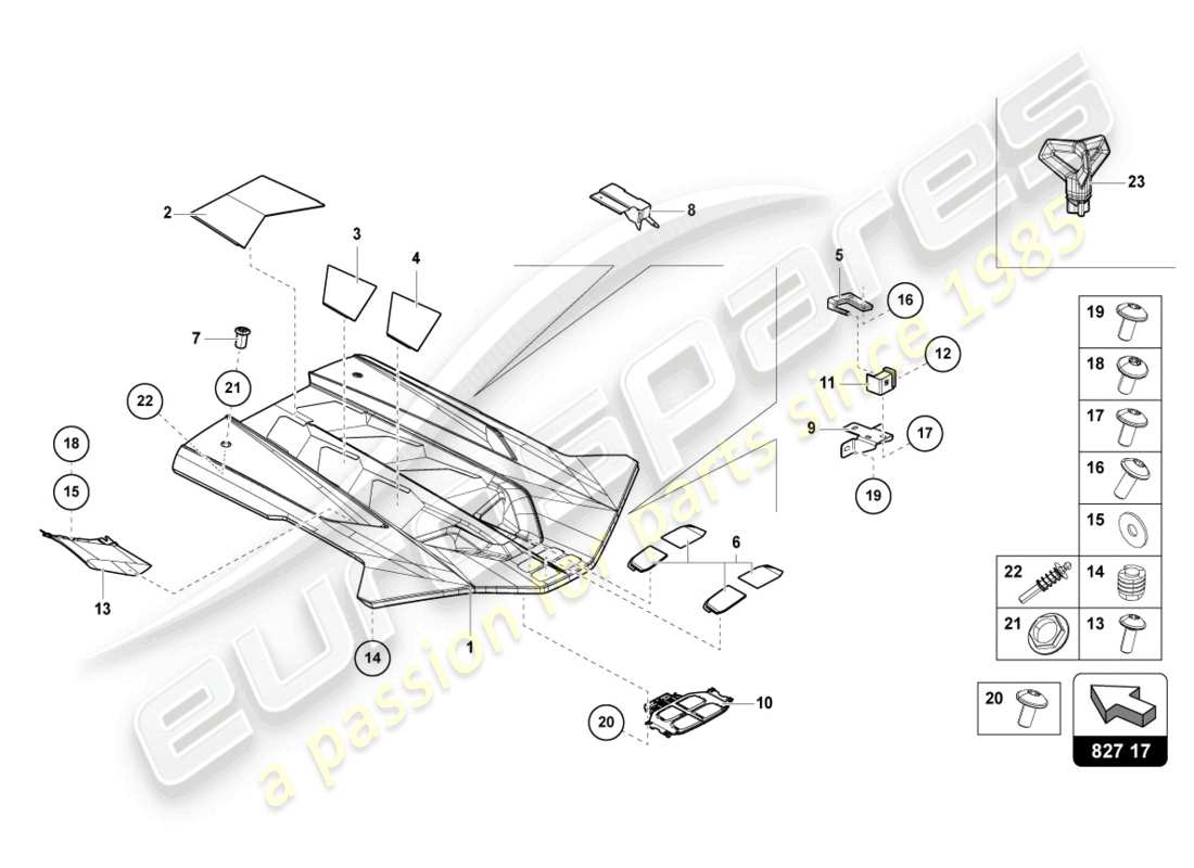 lamborghini sian roadster (2021) diagrama de piezas de la tapa del compartimiento del motor