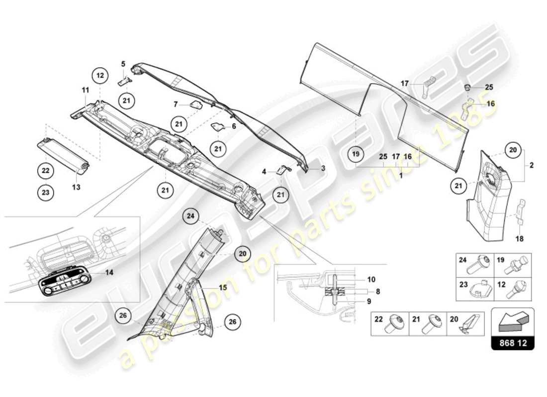 lamborghini sian roadster (2021) decoración interior diagrama de piezas