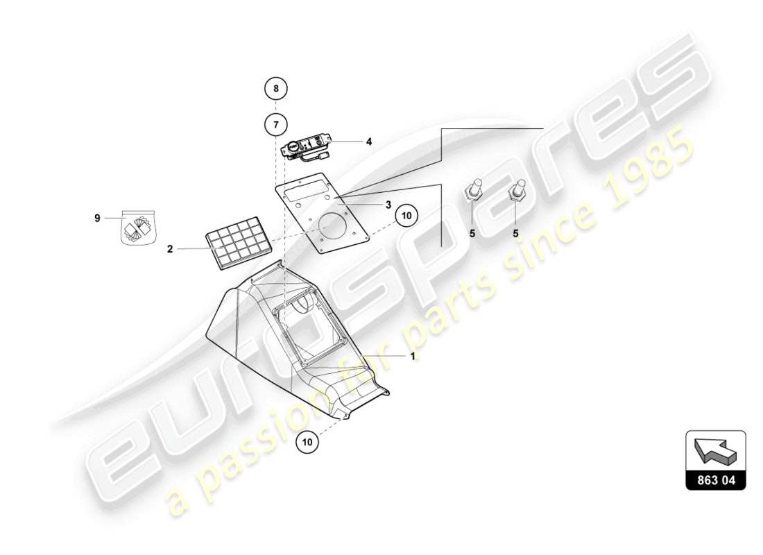 lamborghini super trofeo evo 2 (2022) diagrama de piezas de la consola central