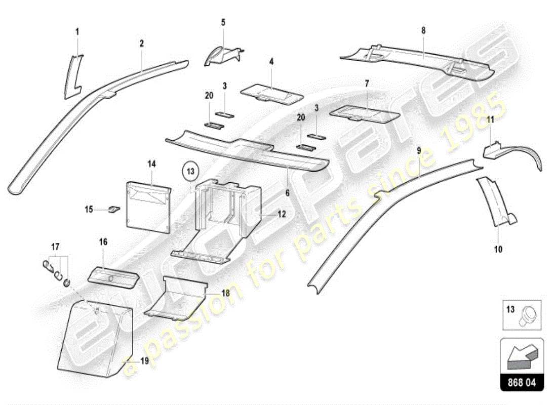 lamborghini diablo vt (1998) decoración interior diagrama de piezas