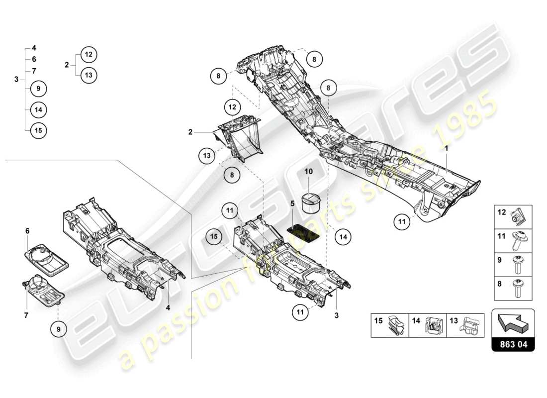 lamborghini 2022 (evo coupe) diagrama de piezas del túnel