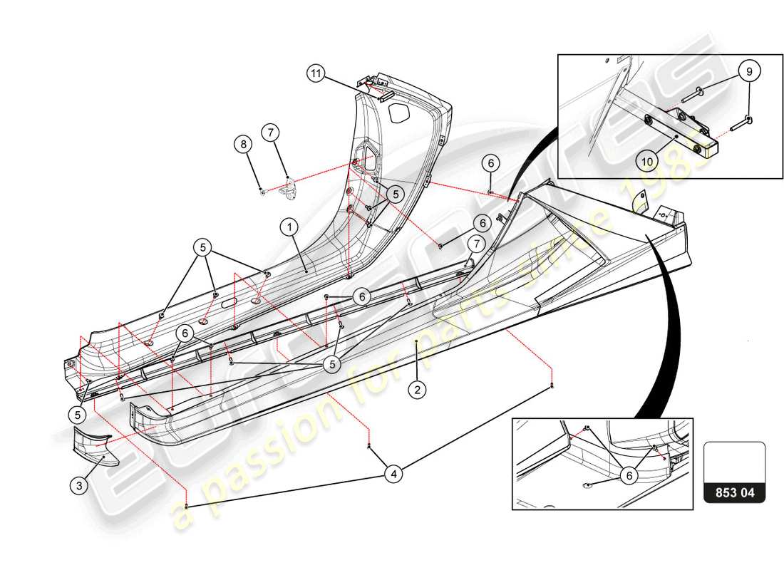 lamborghini super trofeo evo 2 (2022) diagrama de piezas del guardabarros trasero
