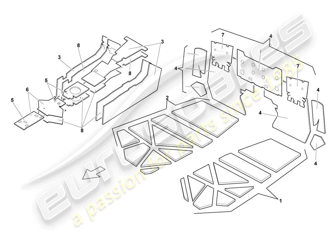 lamborghini lp640 roadster (2009) absorbentes de sonido diagrama de piezas