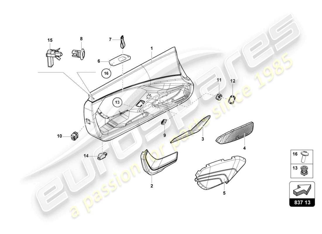 lamborghini sian roadster (2021) diagrama de piezas del panel de puerta