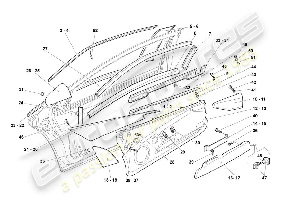 lamborghini lp640 coupe (2009) diagrama de piezas de la guía de ventana