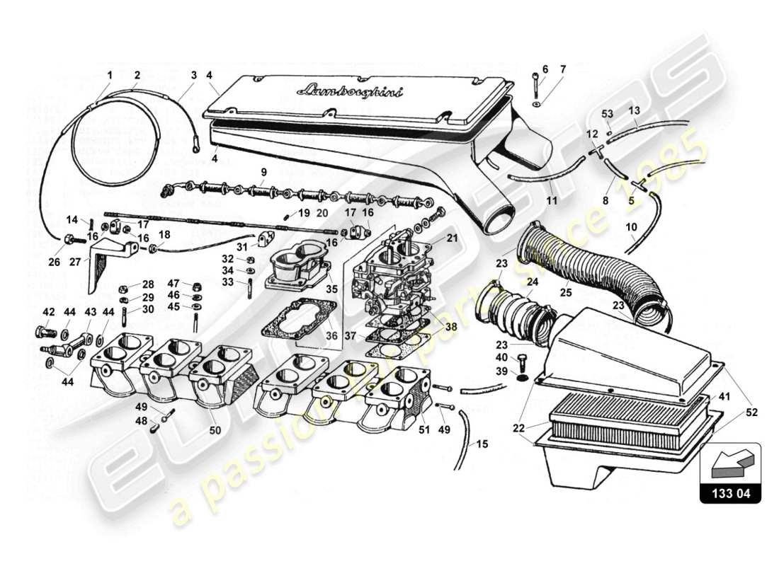lamborghini countach 25th anniversary (1989) diagrama de piezas del sistema de combustible