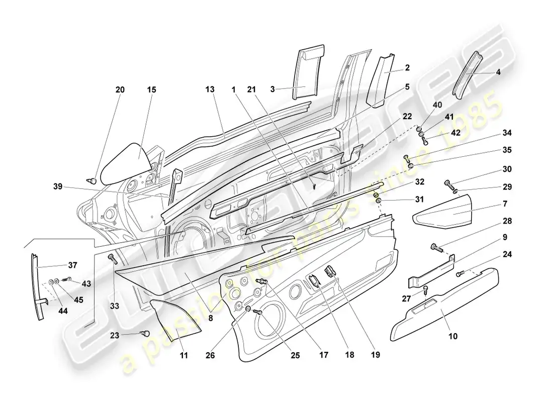 lamborghini murcielago roadster (2005) guía de ventana diagrama de piezas