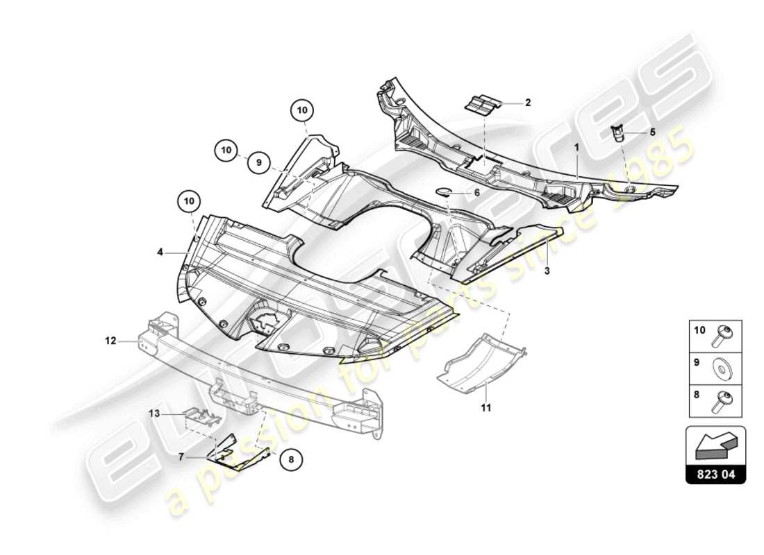 lamborghini sian roadster (2021) cubierta para cerradura del capó diagrama de piezas