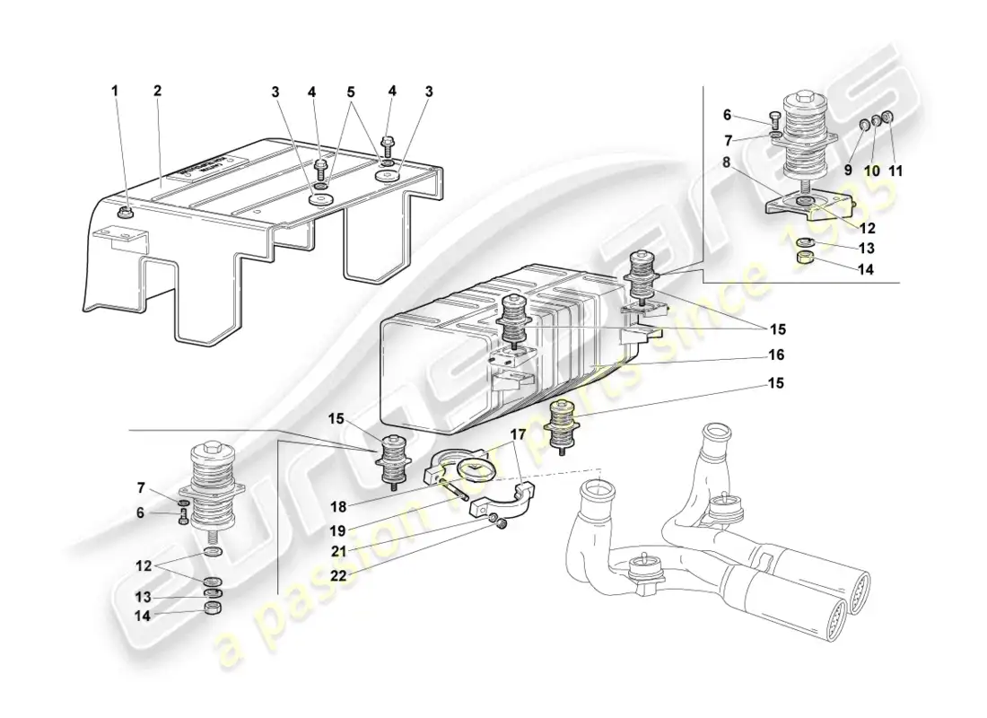 lamborghini murcielago coupe (2002) silenciador trasero diagrama de piezas