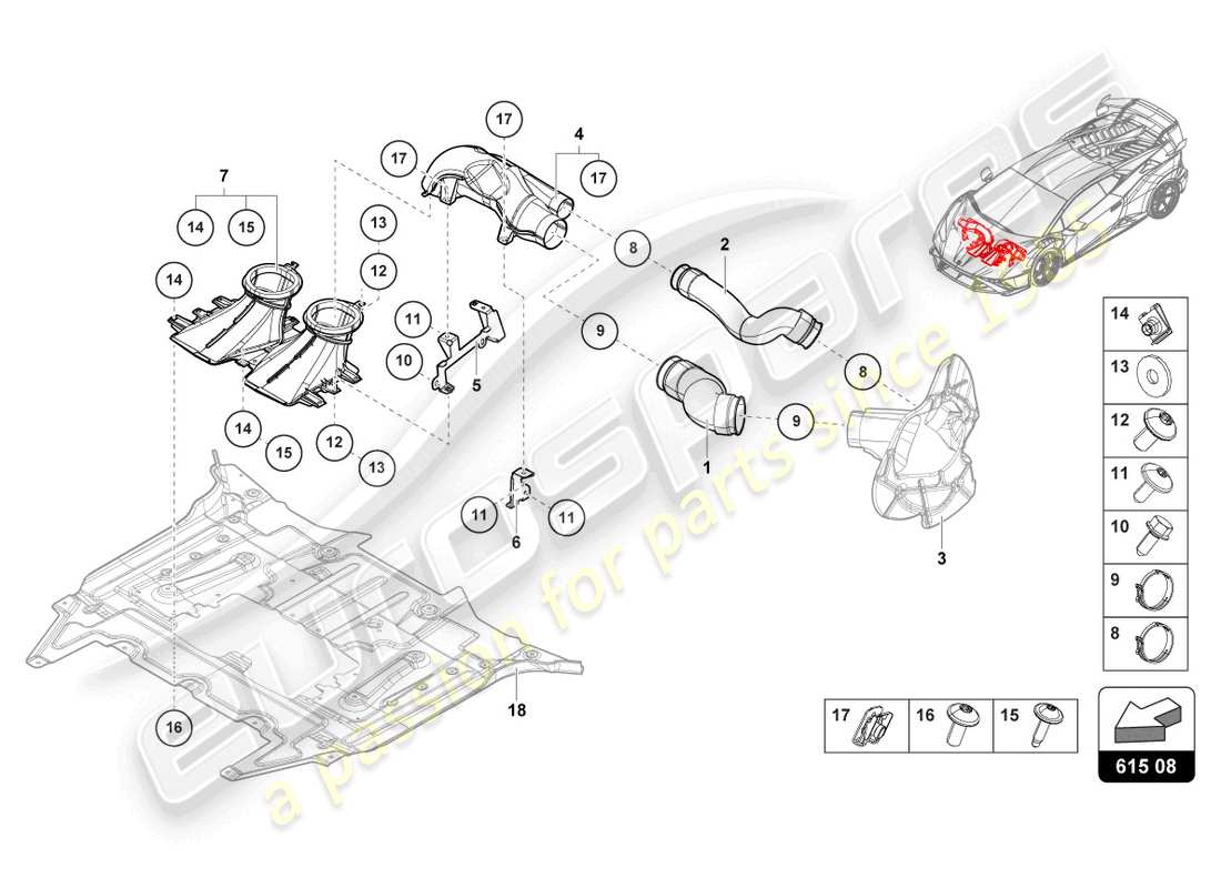 lamborghini sto (2024) conducto de aire para refrigeración de frenos delantero esquema de piezas