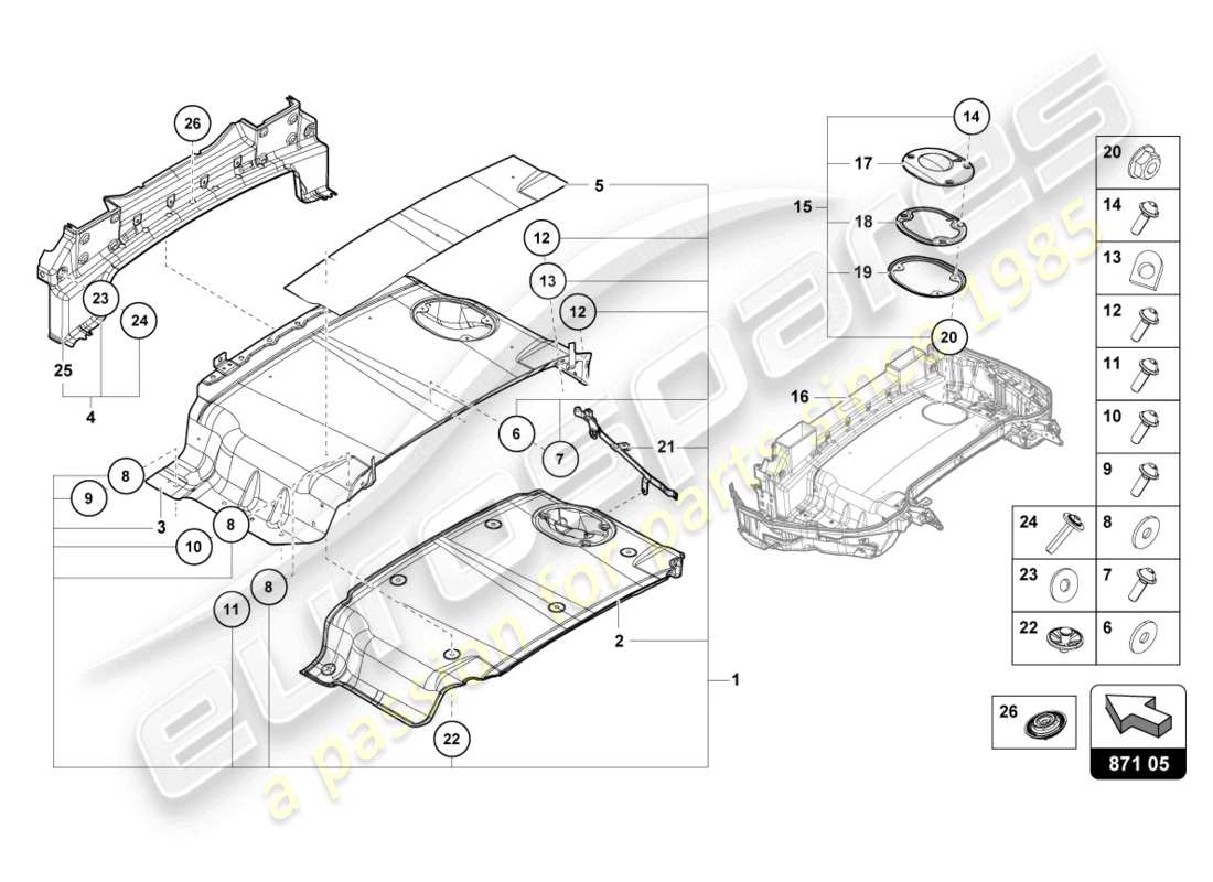 lamborghini 2024 (evo spyder) bandeja capa capa partes individuales esquema de piezas