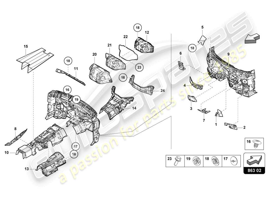 lamborghini urus s (2023) absorbedor de sonido para suelo, mamparas y túnel esquema de piezas
