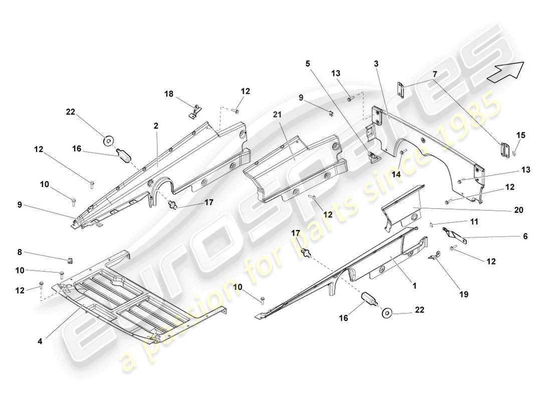 lamborghini gallardo coupe (2004) cubierta para compartimiento del motor diagrama de piezas