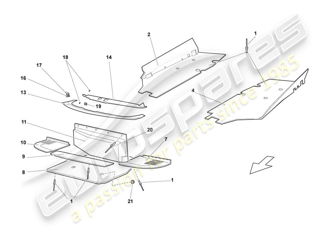 lamborghini lp670-4 sv (2010) protección térmica para panel de piso diagrama de piezas