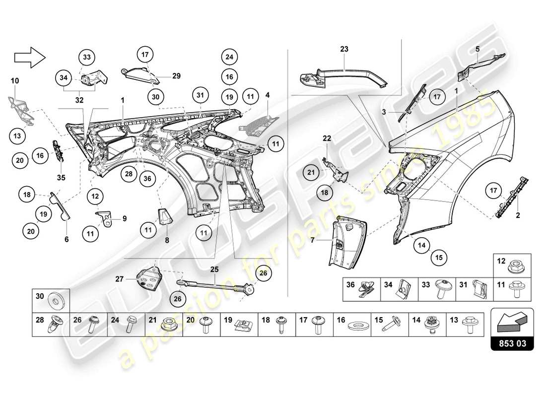 lamborghini 2022 (evo coupe) diagrama de piezas del ala