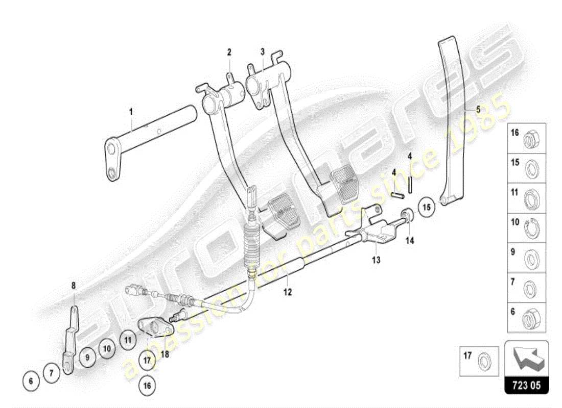 lamborghini diablo vt (1998) freno y aceleración. palanca mecanica. diagrama de piezas