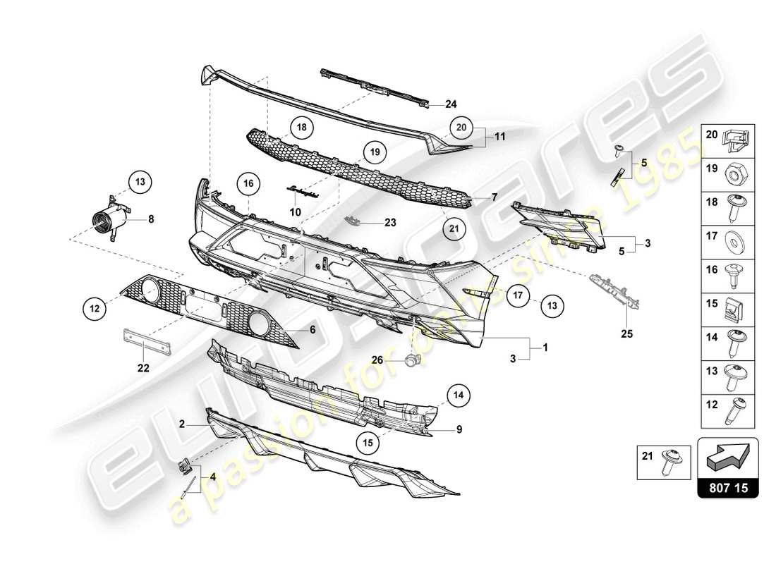 lamborghini evo coupe 2wd (2022) parachoques trasero diagrama de piezas