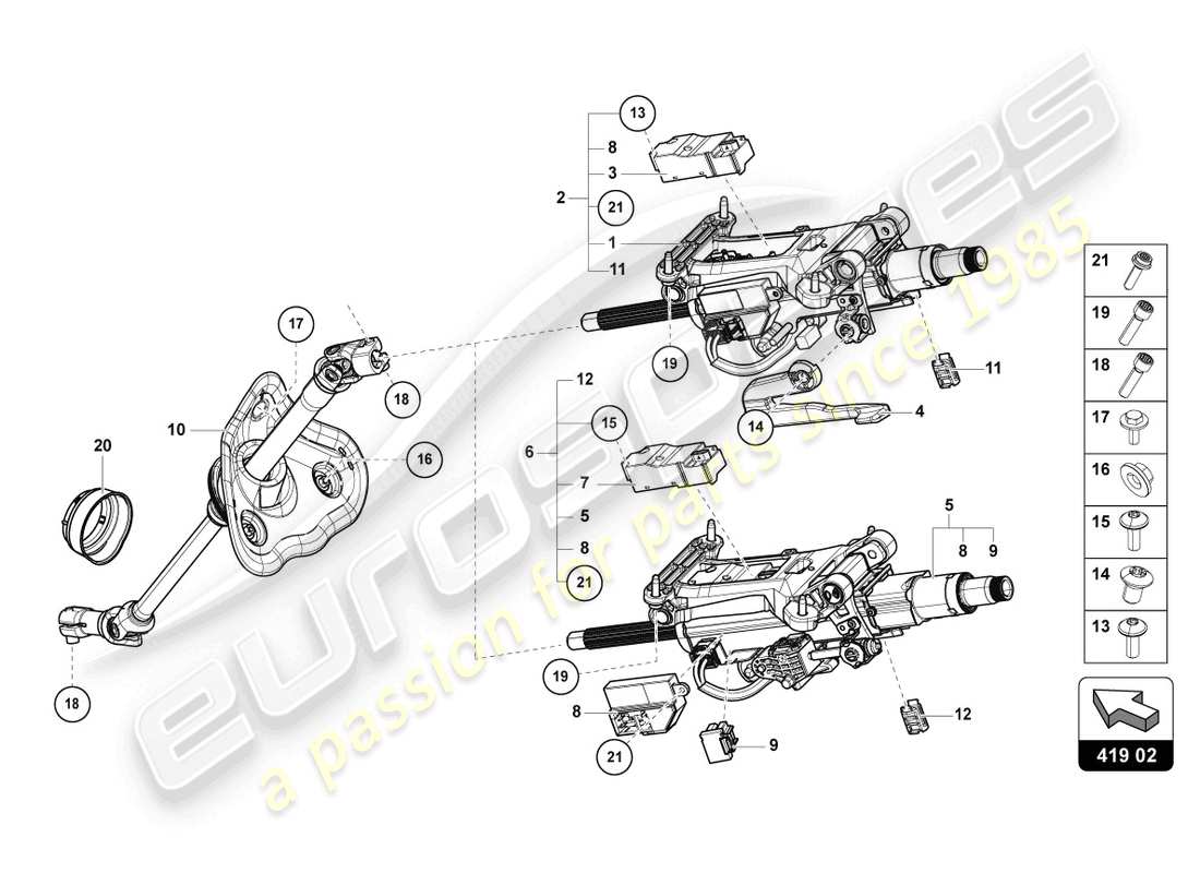 lamborghini urus performante (2024) columna de dirección con piezas de accesorio diagrama de piezas