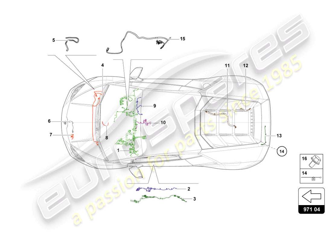 lamborghini evo spyder 2wd (2023) alambrado diagrama de piezas