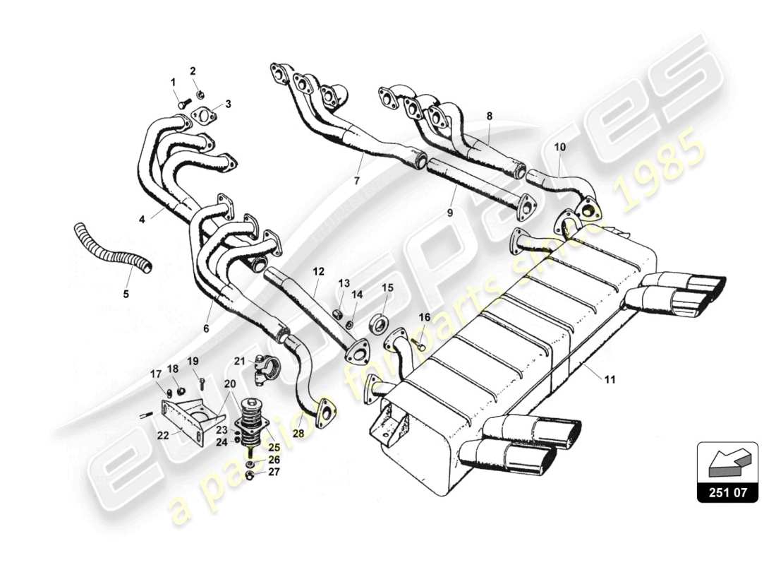 lamborghini countach 25th anniversary (1989) sistema de escape diagrama de piezas