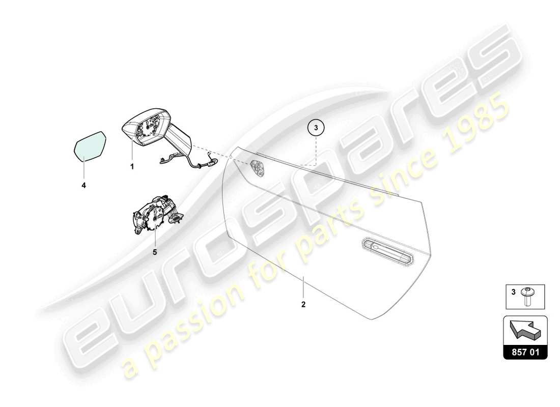 lamborghini evo coupe (2023) espejo exterior diagrama de piezas