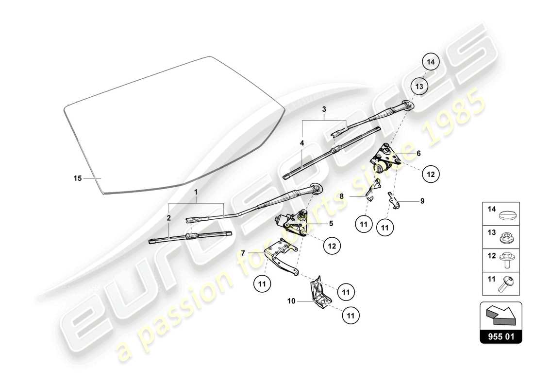 lamborghini evo coupe (2023) diagrama de piezas del limpiaparabrisas