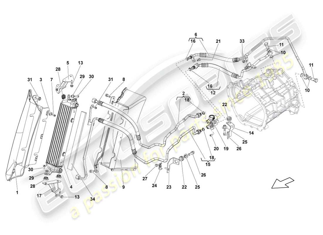 lamborghini blancpain sts (2013) diagrama de piezas del enfriador de aceite