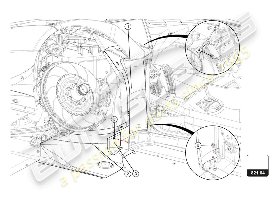 lamborghini super trofeo evo 2 (2022) diagrama de piezas del guardabarros delantero