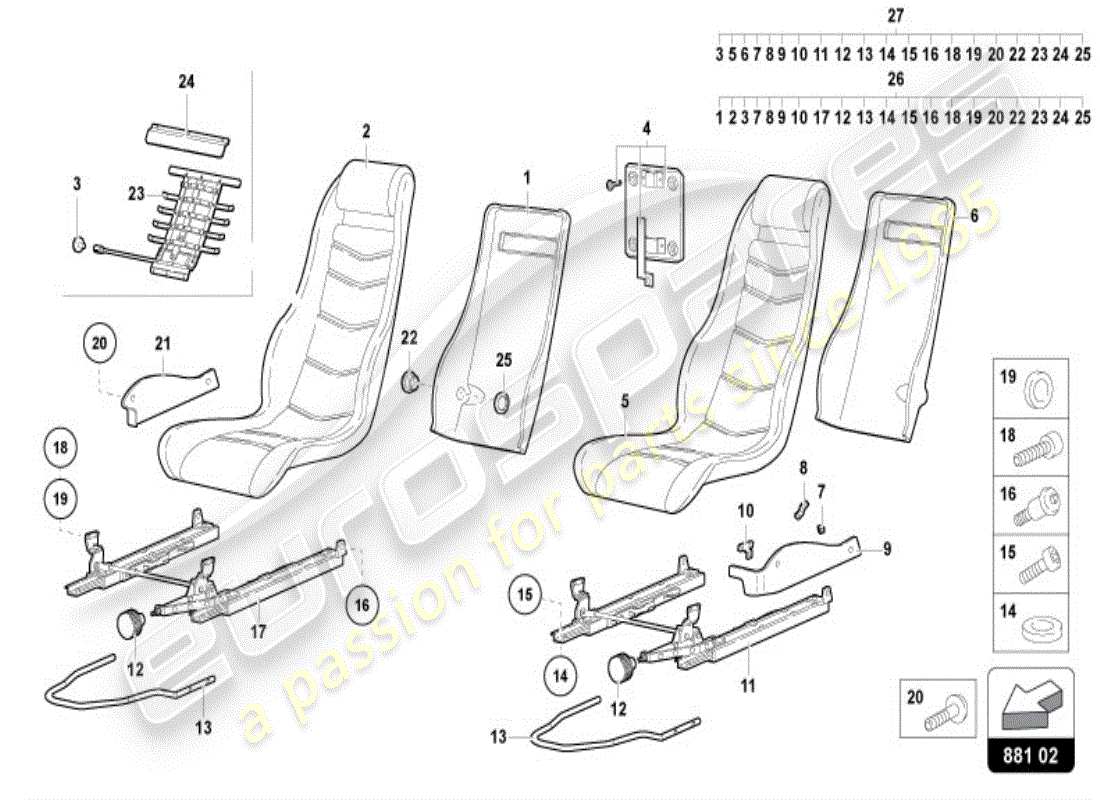 lamborghini diablo vt (1999) asiento diagrama de piezas