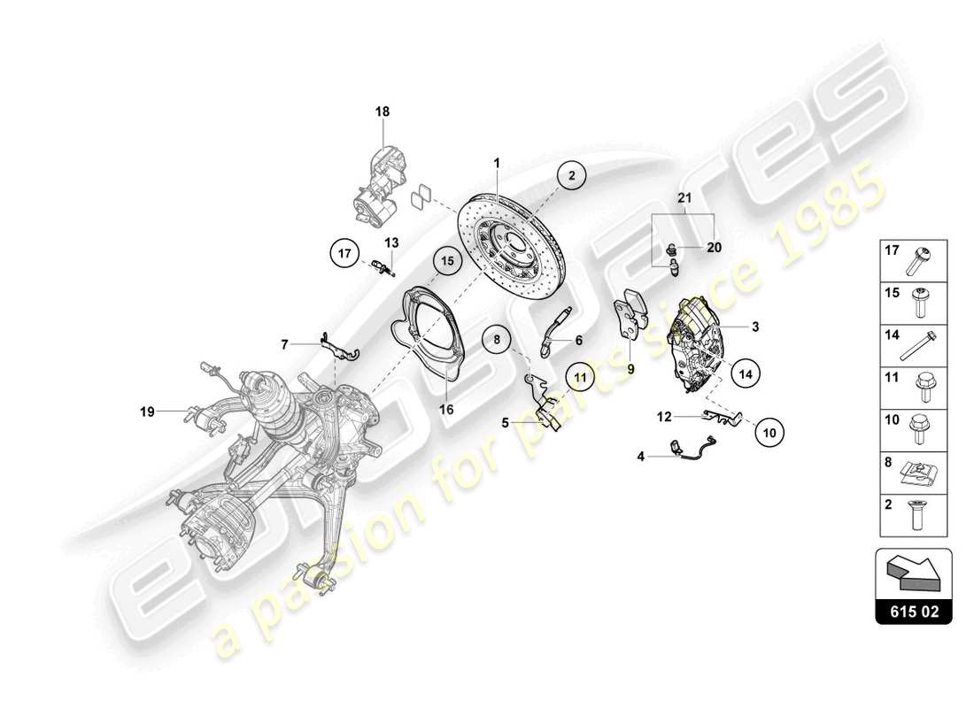 lamborghini tecnica (2023) disco de freno cerámico trasero diagrama de piezas