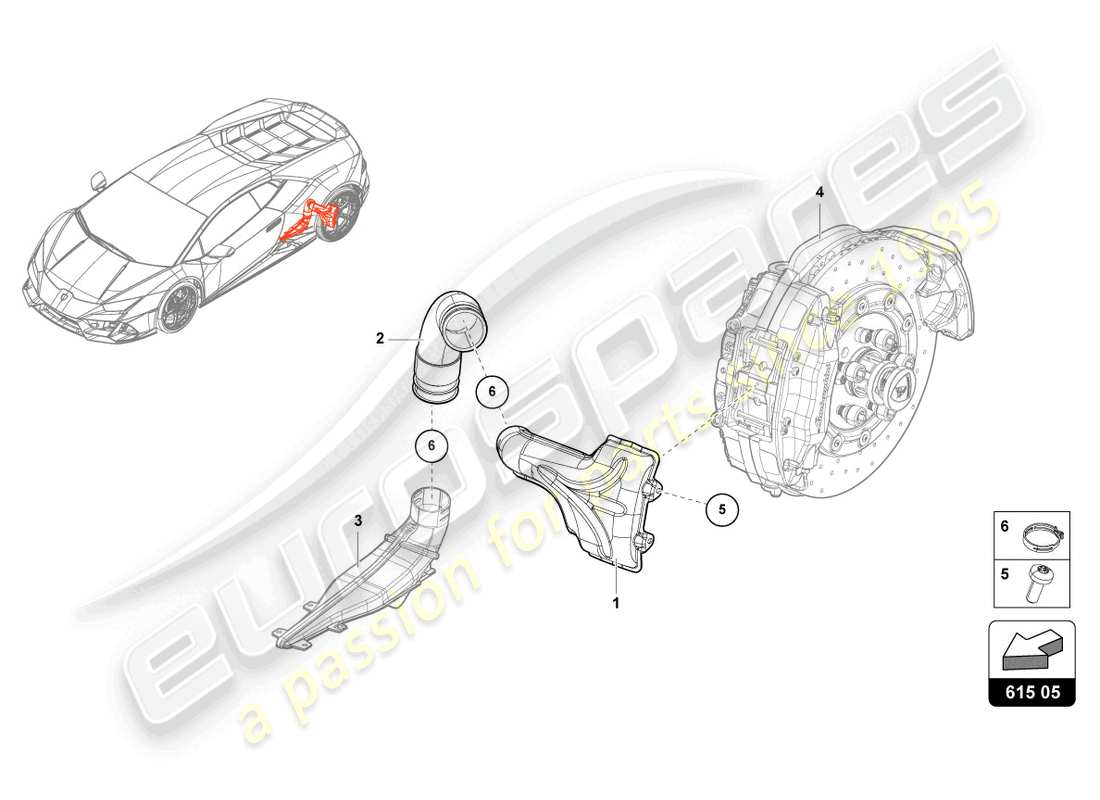 lamborghini 2023 (evo coupe) conducto de aire para refrigeración de frenos diagrama de piezas