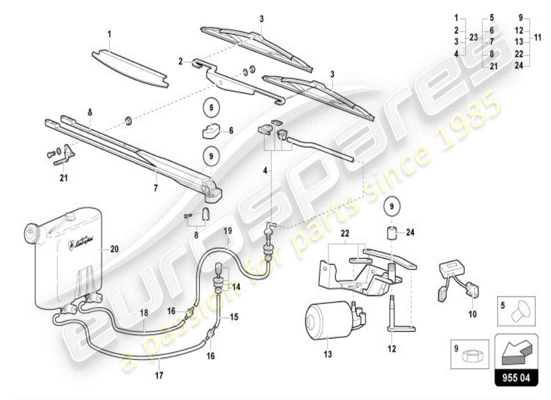 lamborghini diablo vt (1999) limpiaparabrisas - sistema de una aleta diagrama de piezas