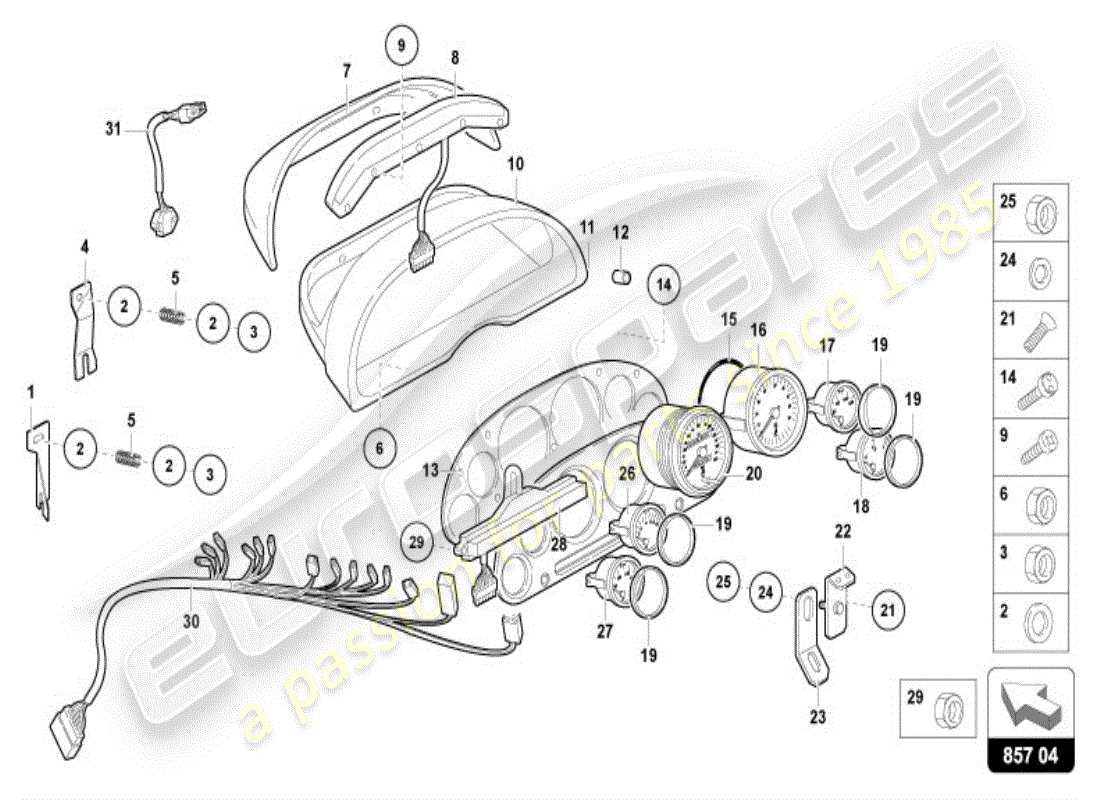 lamborghini diablo vt (1995) diagrama de piezas del instrumento combi