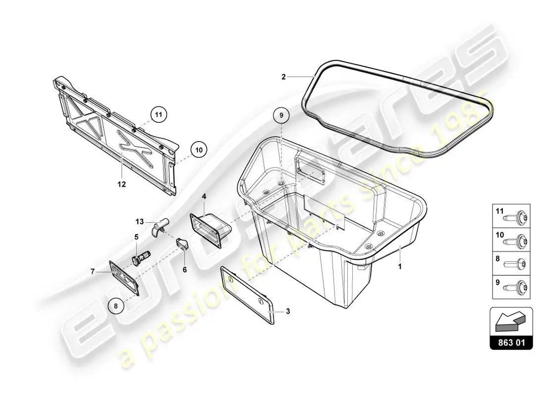 lamborghini evo coupe (2020) forro del maletero diagrama de piezas