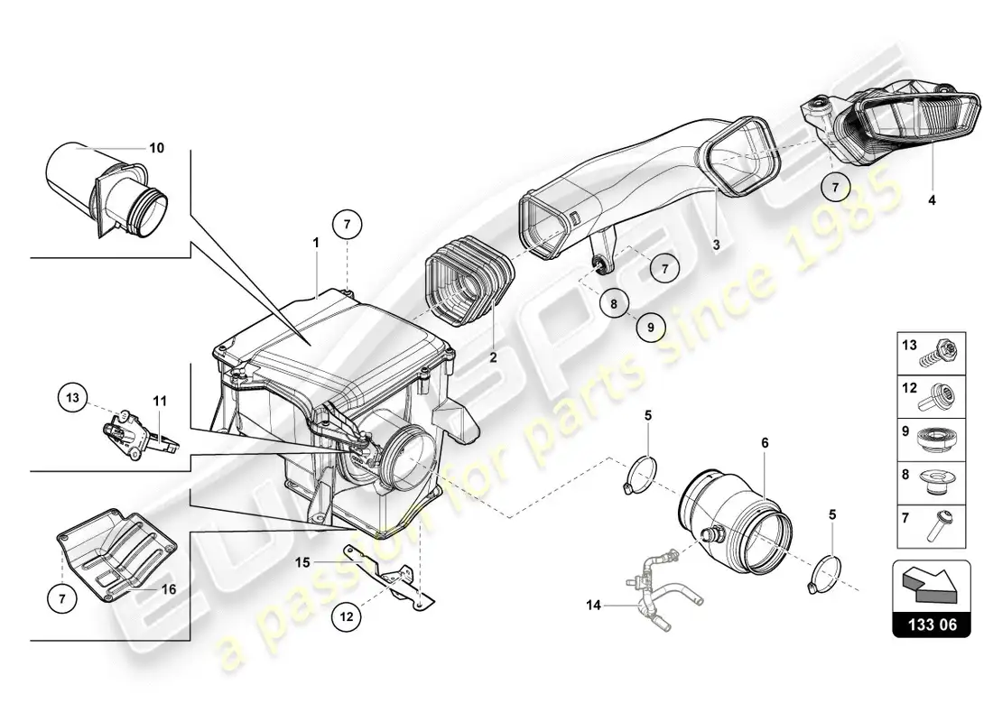 lamborghini lp580-2 spyder (2016) carcasa del filtro de aire diagrama de piezas