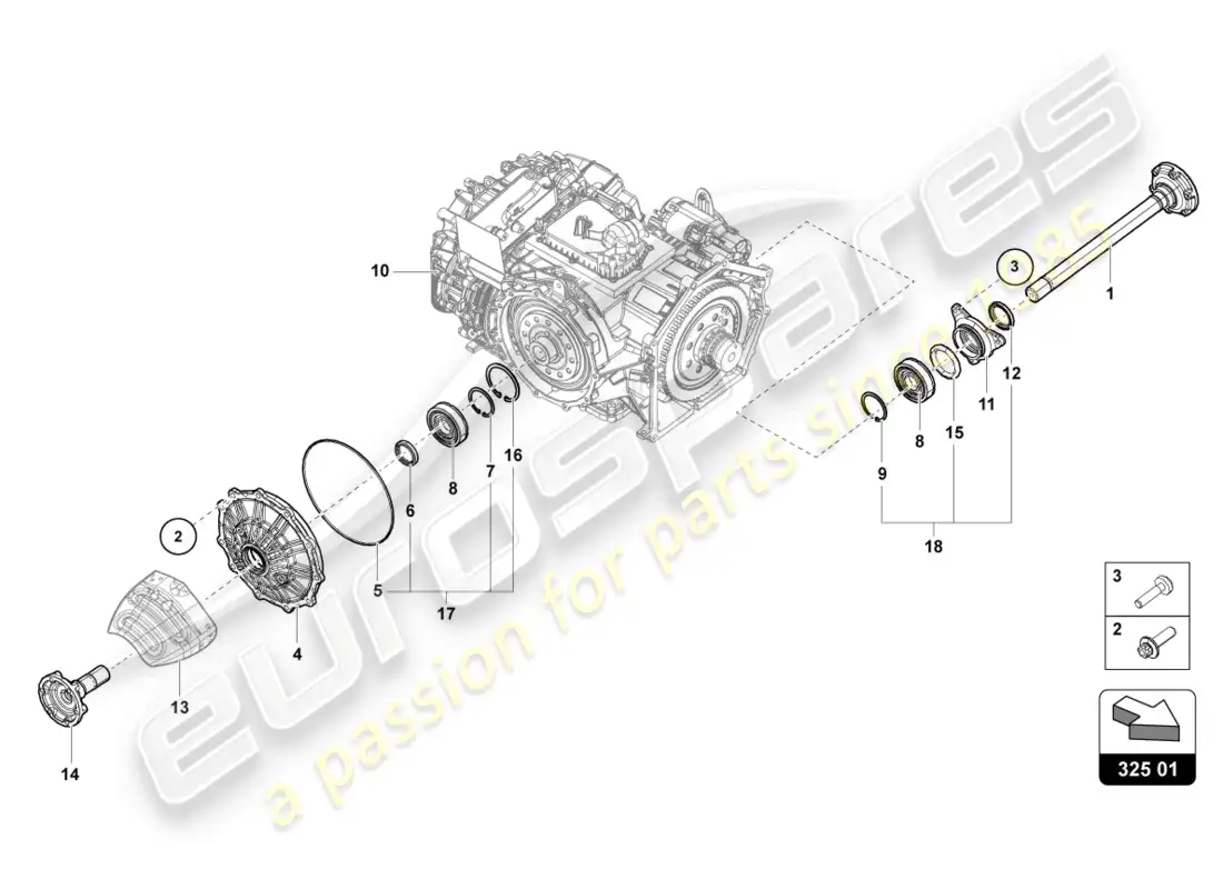 lamborghini lp610-4 coupe (2015) eje bridado con cojinete diagrama de piezas