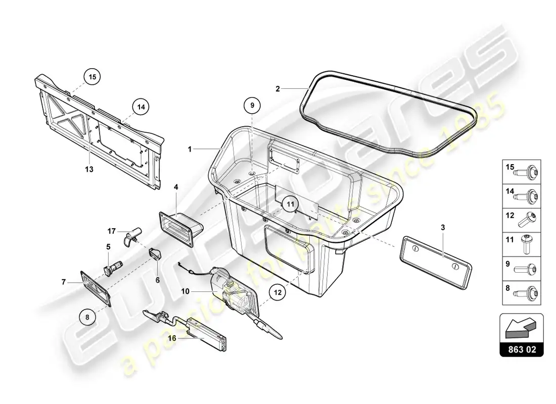 lamborghini evo spyder (2020) forro del maletero diagrama de piezas