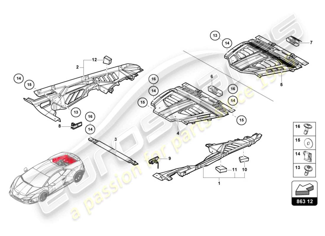 lamborghini 2024 (sterrato) diagrama de piezas de la cubierta del motor