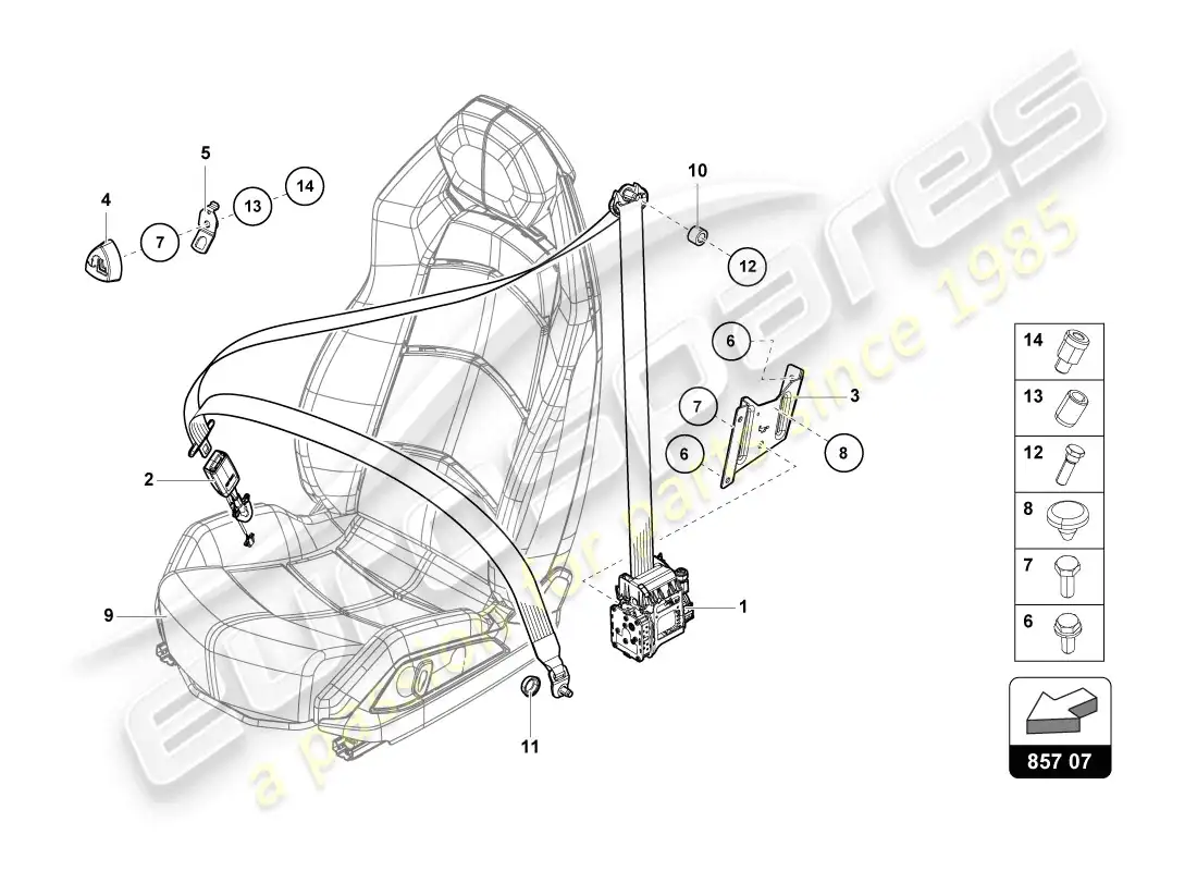 lamborghini lp720-4 coupe 50 (2014) 3-point cinturón de seguridad con contacto de advertencia diagrama de piezas