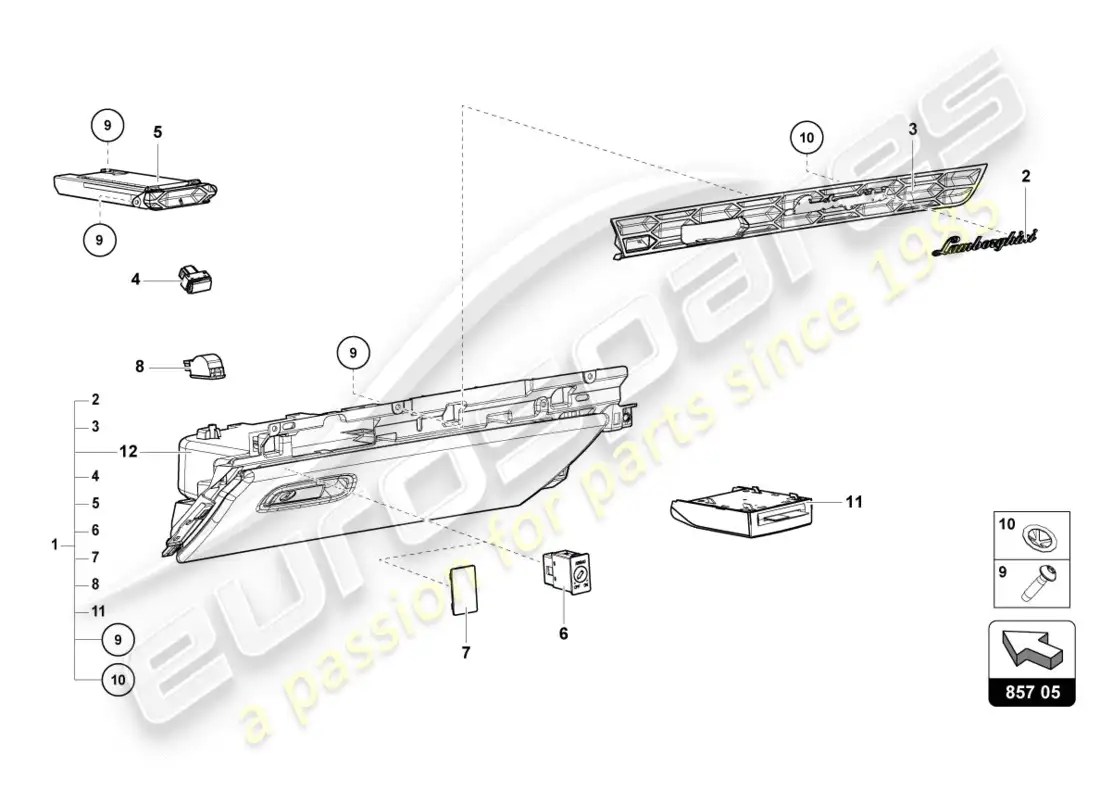 lamborghini lp580-2 spyder (2019) guantera diagrama de piezas