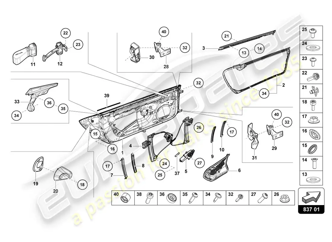 lamborghini evo coupe 2wd (2020) puertas diagrama de piezas