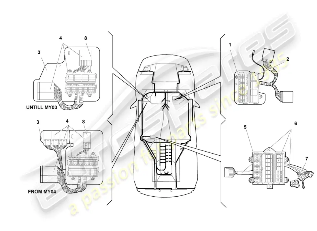 lamborghini murcielago coupe (2002) electricidad central diagrama de piezas