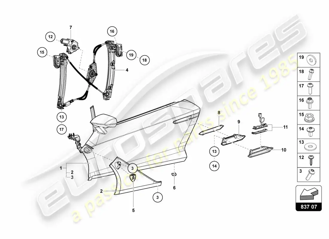 lamborghini centenario coupe (2017) diagrama de piezas de la puerta del conductor y del pasajero