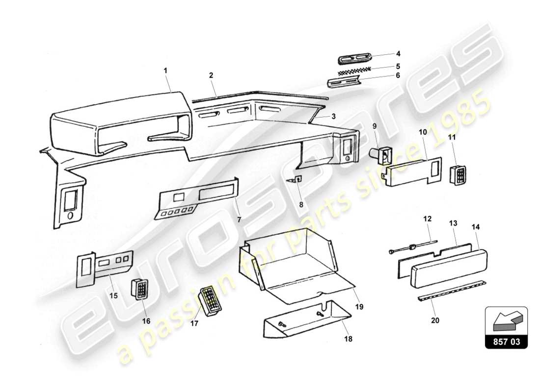 lamborghini countach 25th anniversary (1989) panel diagrama de piezas