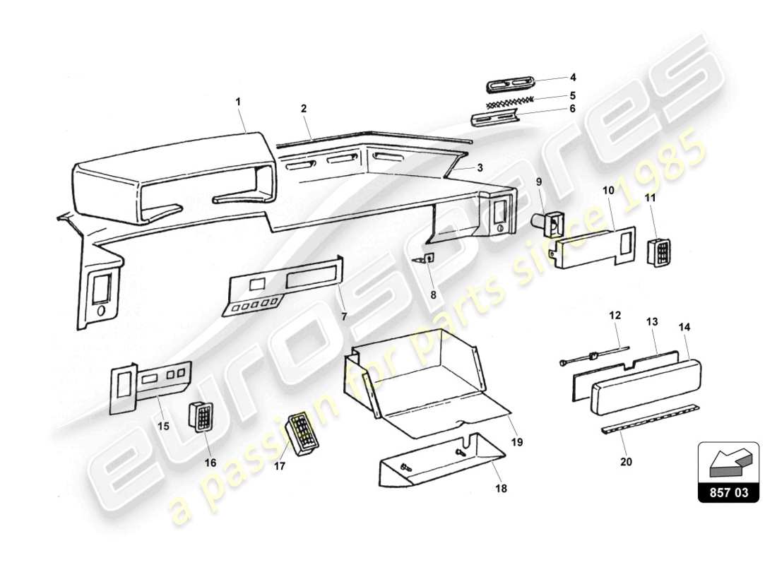 lamborghini countach 25th anniversary (1989) diagrama de piezas del tablero