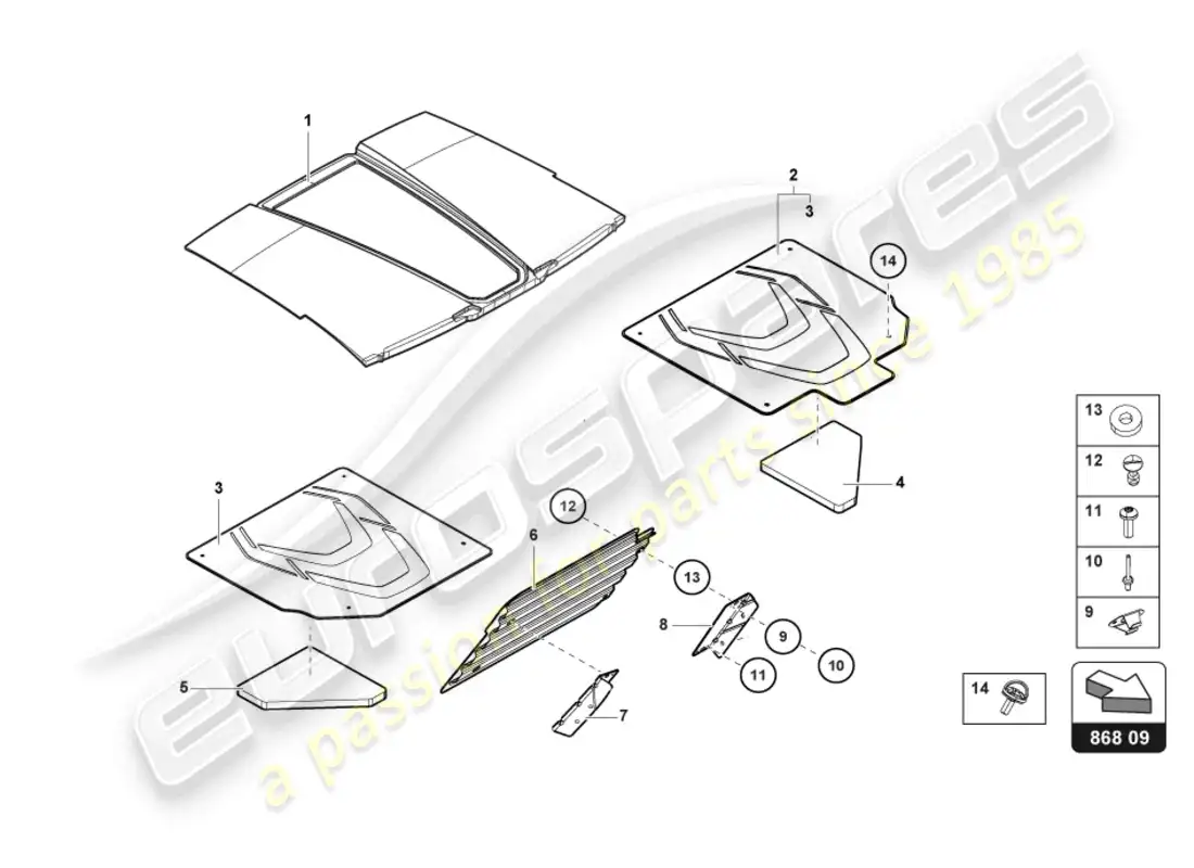 lamborghini sian (2020) decoración interior diagrama de piezas