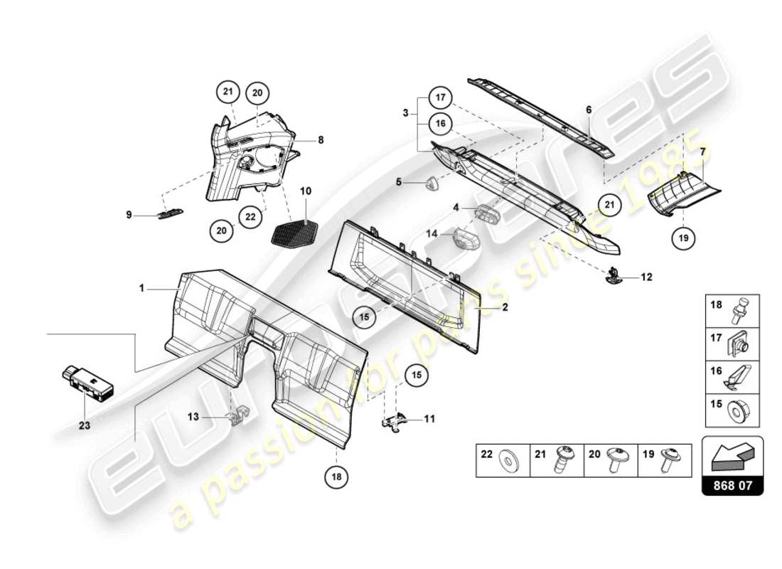 lamborghini 2023 (tecnica) decoración interior diagrama de piezas